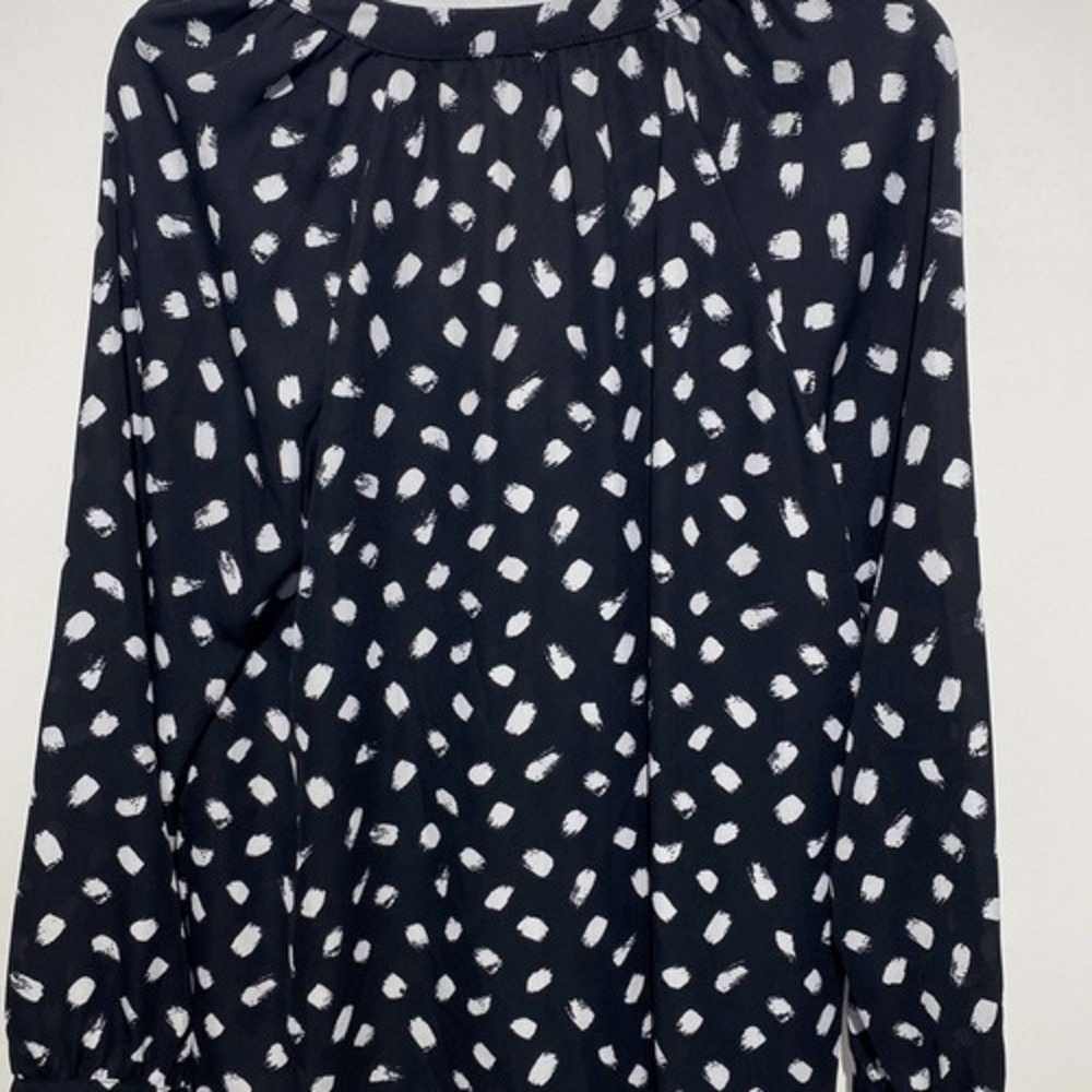 Gibson Womens Black White Brushstroke‎ Polka Dot Split V-Neck Blouse Large - Picture 6 of 12